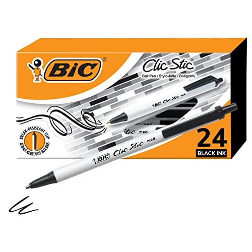 BIC Clic Stic Retractable Ballpoint Pens, Medium Point 1.0mm, Black, 24 Count