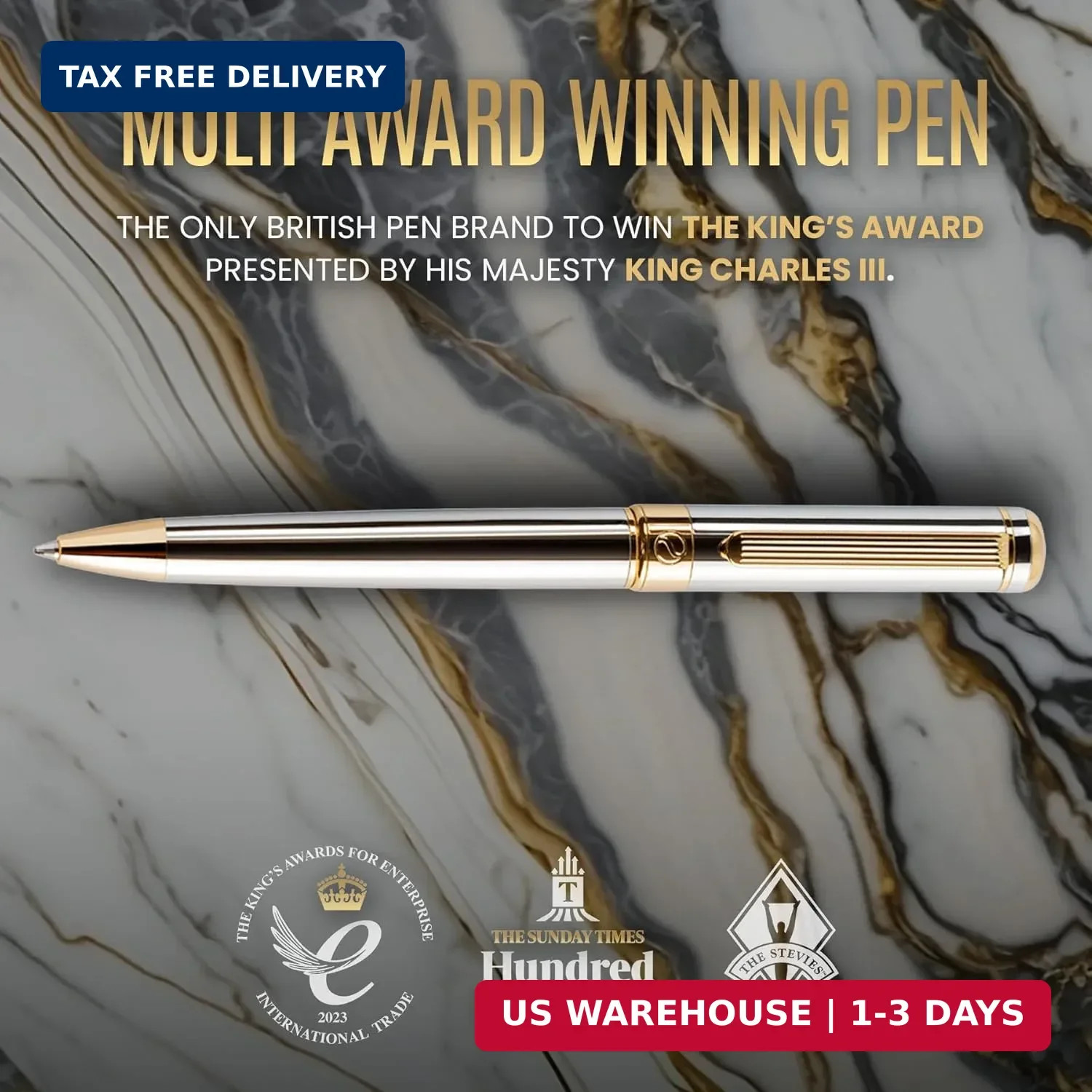 Silver Chrome Ballpoint Pen – Stunning Luxury Pen, Real Gold Plating, Schmidt Bl