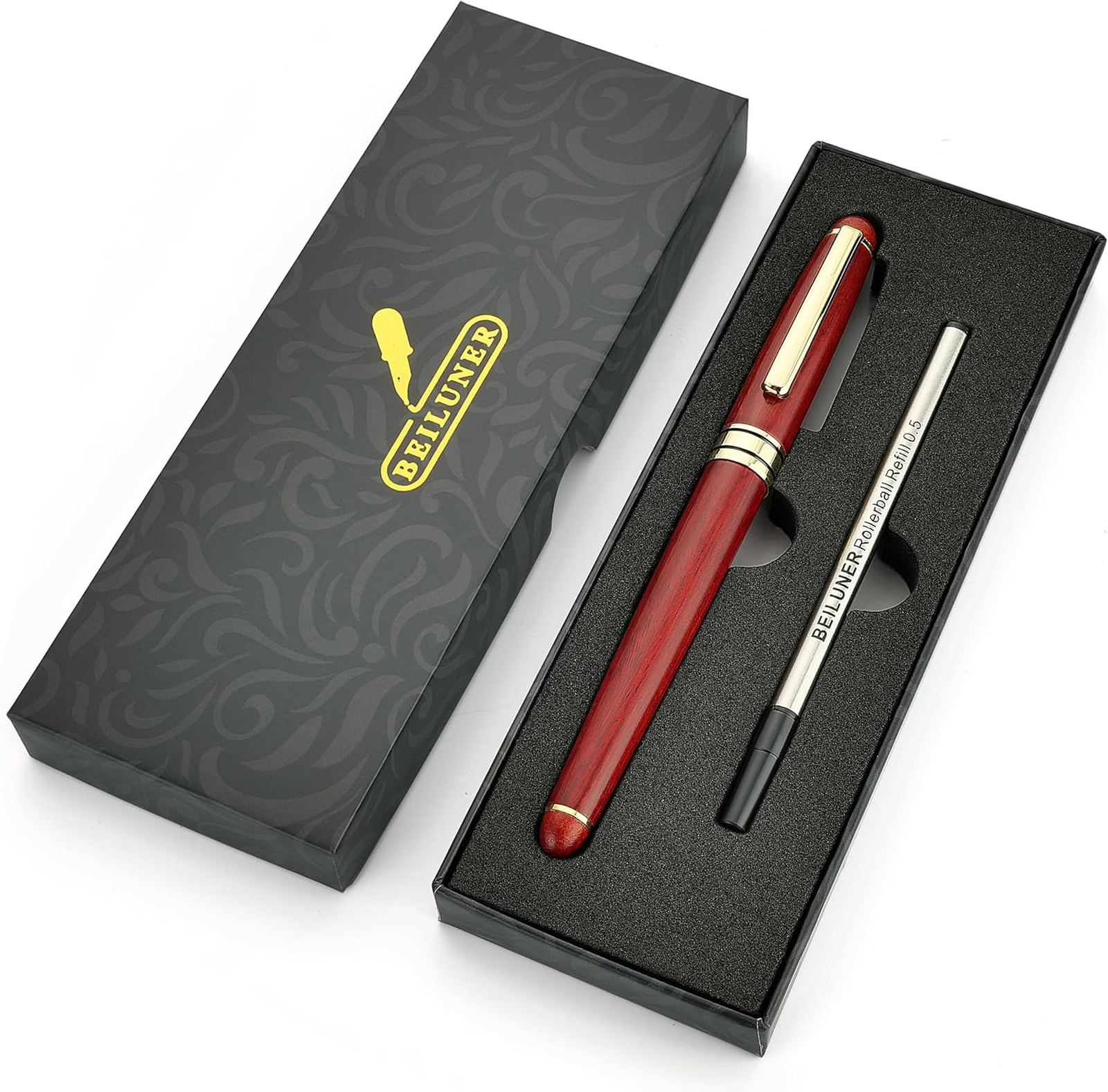 Wood Ballpoint Pen Writing Set, Rosewood, 0.5mm Fine Tip, Signature Gift, Office
