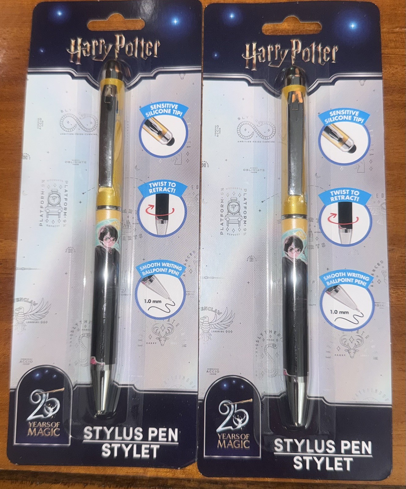 2 LOT Harry Potter 25 Years of Magic Stylus Pen & 1.0mm Ballpoint Pen Warner Bro