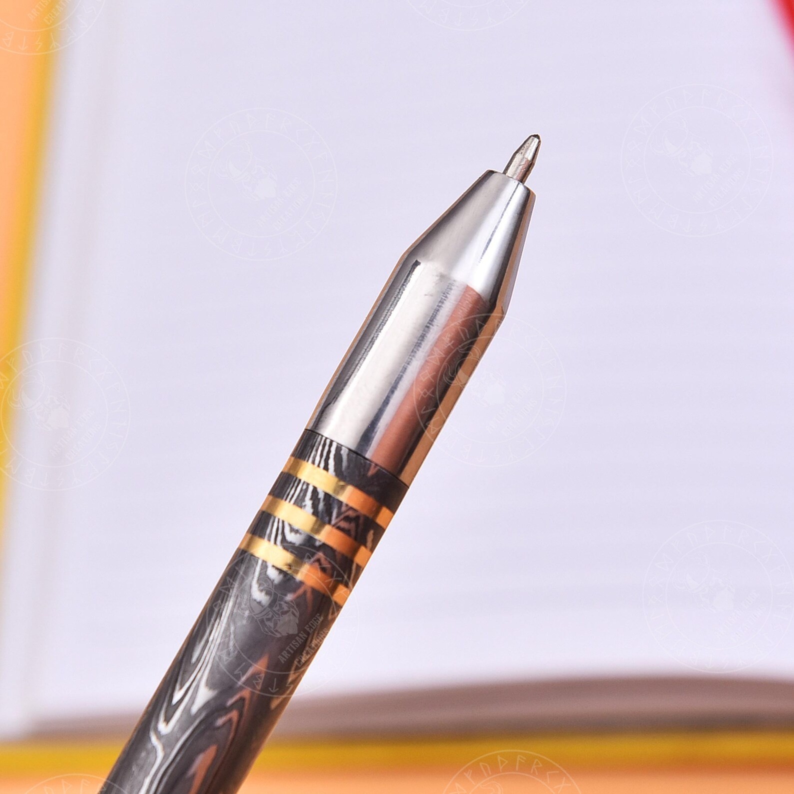 Luxury Handmade Damascus Steel ballpoint pen, Damascus Pen With Wooden Box