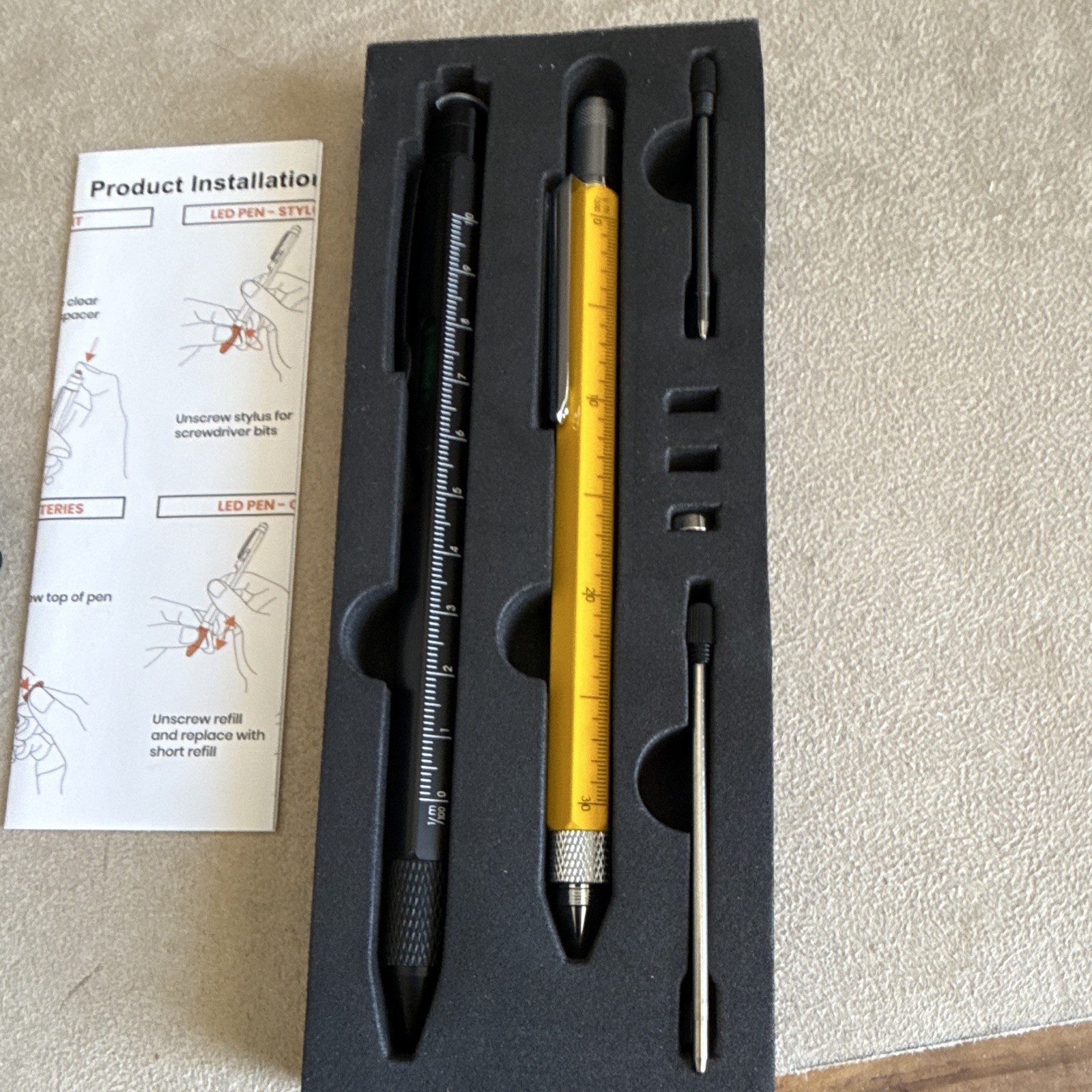 Jishi Tools 2pc Multi-Tool Pen Set Aluminum LED Level Metric/Standard Ruler