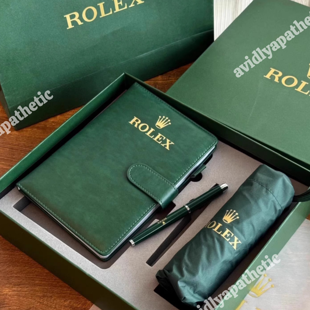 ROLEX Green Gift Set Notebook Ballpoint Pen Folding Umbrella Luxury Gift Box 💎