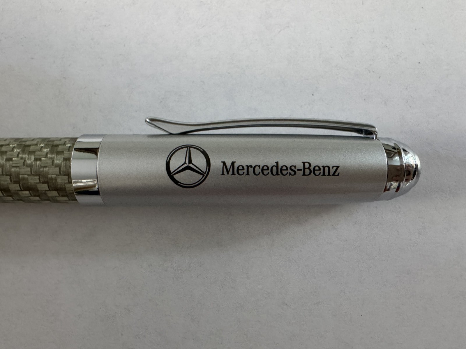 Mercedes-Benz Silver Carbon Fiber Pen in sleeve – automotive accessory
