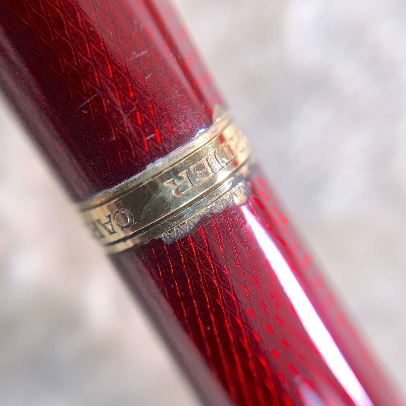 Cartier Ballpoint Pen Rare Trinity Bordeaux Enamel Engraved Pattern with Case