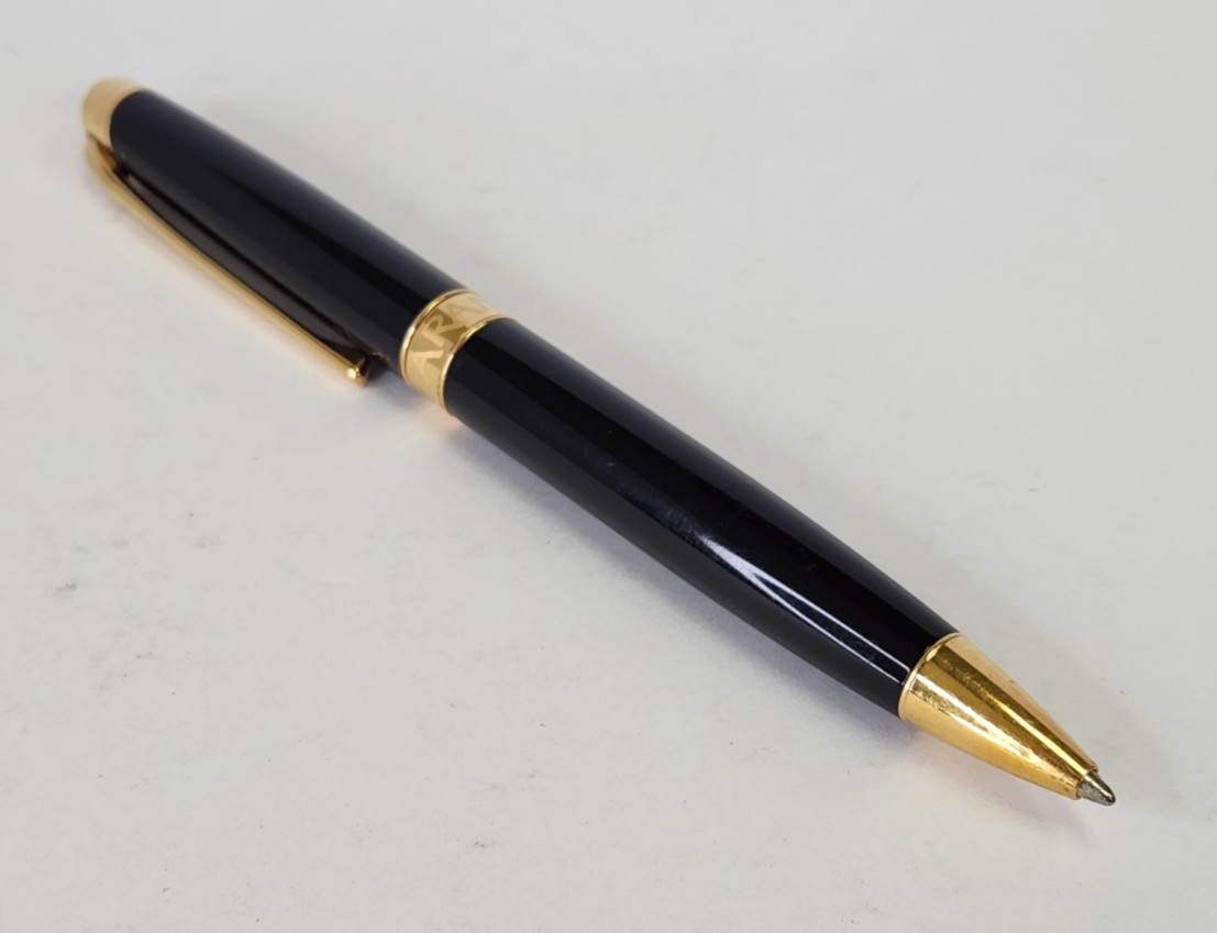 Caran d’Ache Leman Ballpoint Pen Gold-Plated Trim Ebony Black Twist Blue Ink