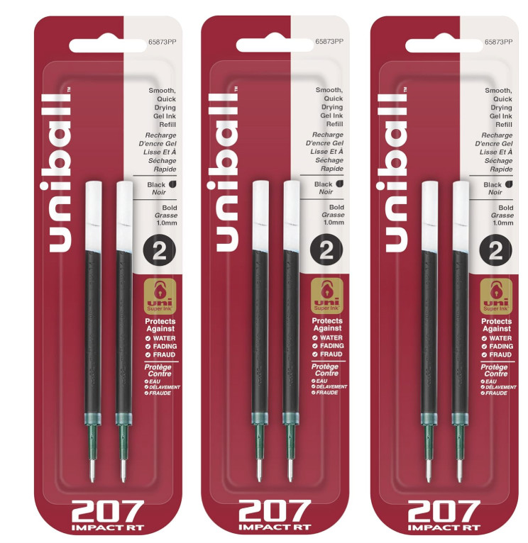 Uniball Signo 207 Impact Stick Gel Pen Refill, 2 Black Pen Refills, 1.0Mm Bold P