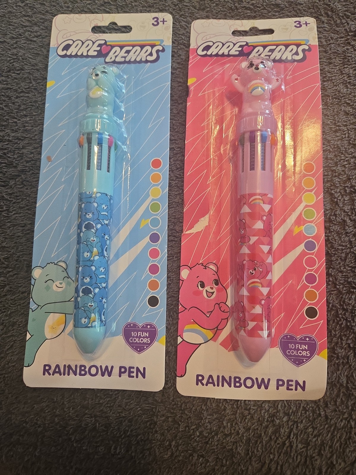 New Care Bears Rainbow Pen Set of 2 Pens with 10 Ink Colors Each