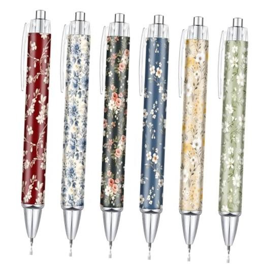 6Pcs Flower Writing Ballpoint Pens, Black Ink Floral Pen Set for Floral 02