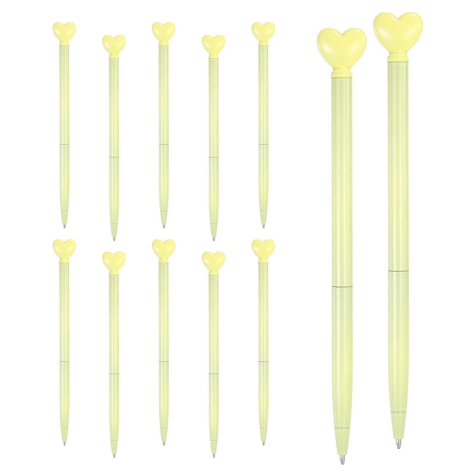 Heart Pens 1.0 mm Black Ink, 12 Pcs Metal Cute Pens Ballpoint, Yellow
