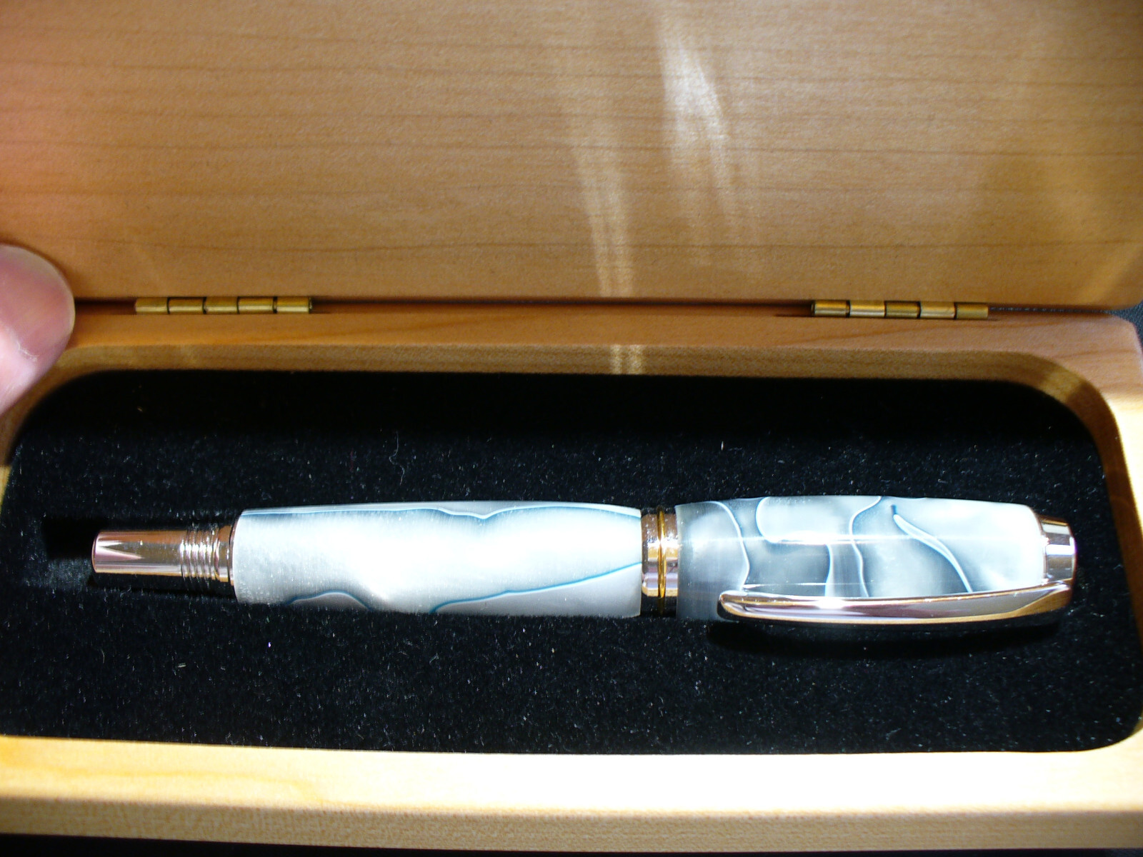 Hand Made Celluloid Gray Swirl & Chrome Roller Ball Pen