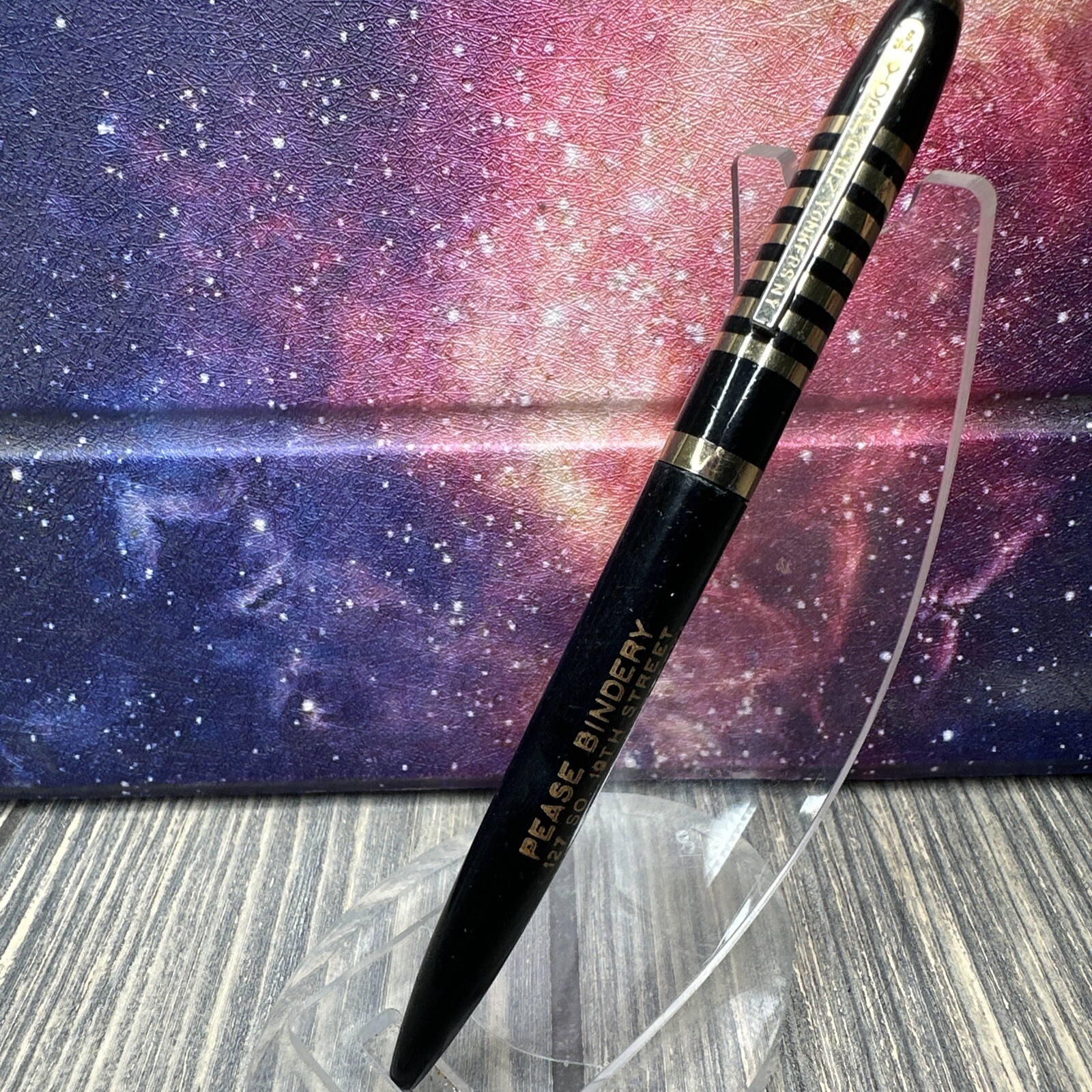 Vintage Pease Bindery Lincoln NE Black Gold Tone Advertisement Pen