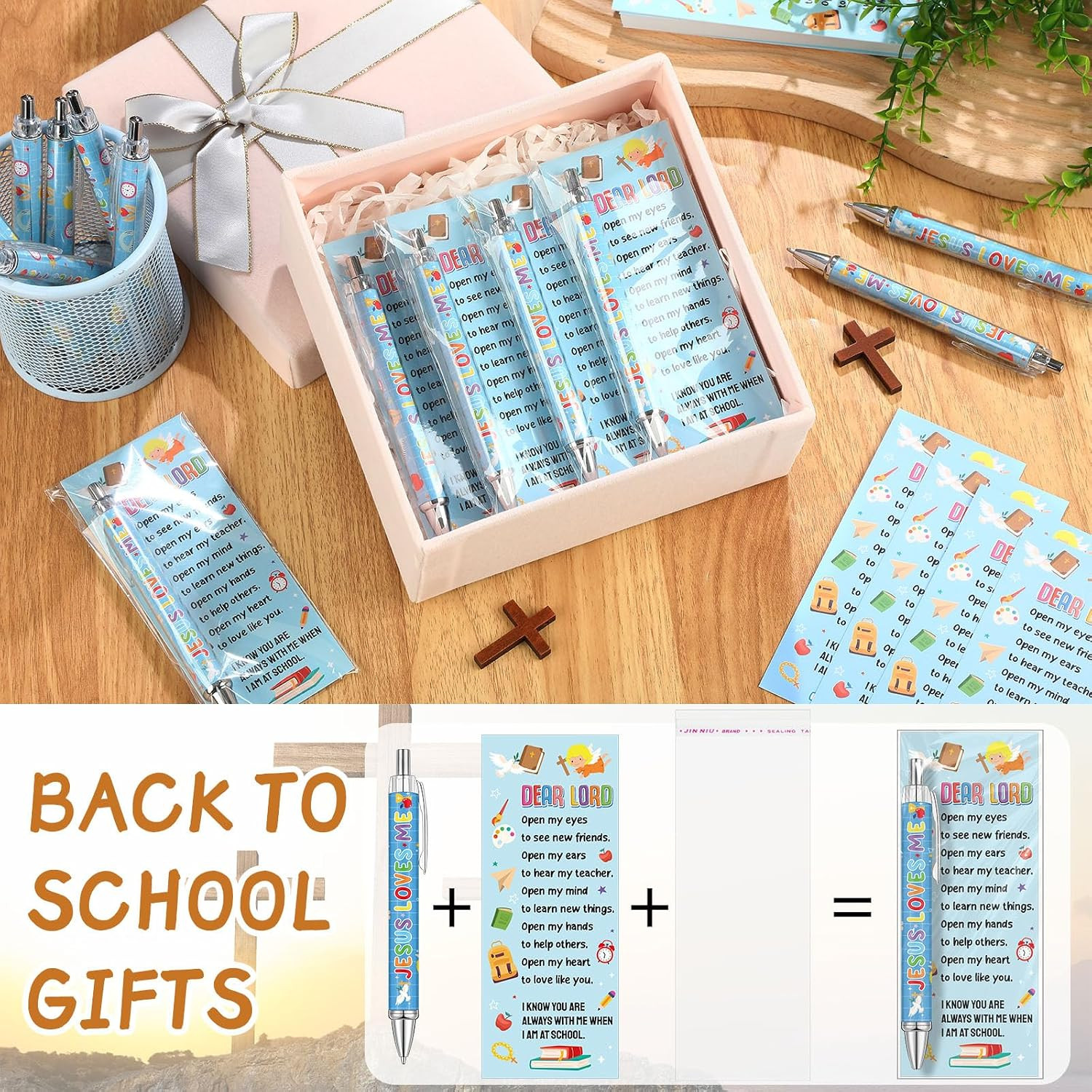 50 Sets Back to School Ballpoint Pens Christian Bible Verse Religious Pens First