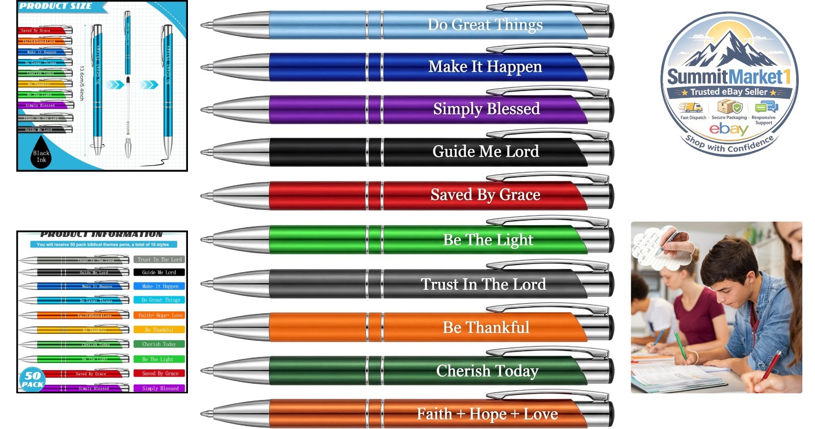 10 Pcs Bible Verse Pens, Inspirational Scripture Ballpoint Pens, Black Ink