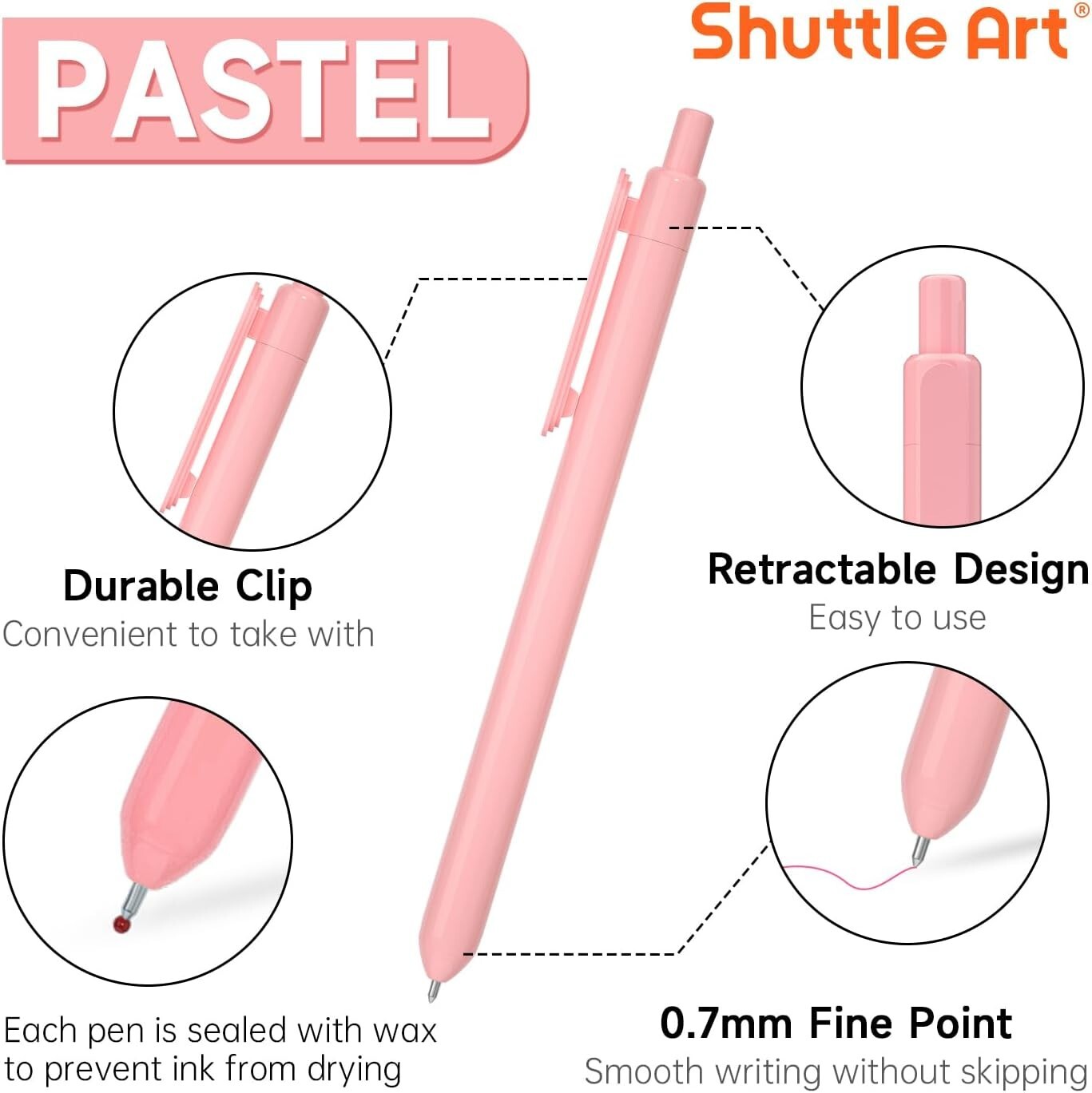 10 Versatile Pastel Ink Pens with Durable Clips – Ideal for Writing & Sketching