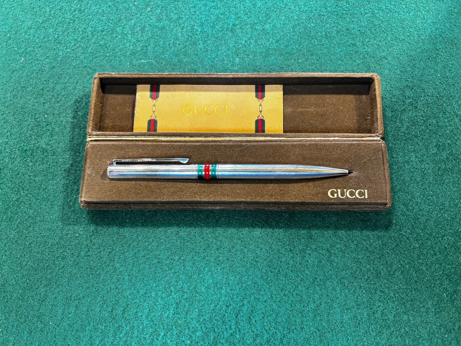 VINTAGE GUCCI STERLING SILVER RED & GREEN ENAMEL STRIPES BALLPOINT Pen ITALY