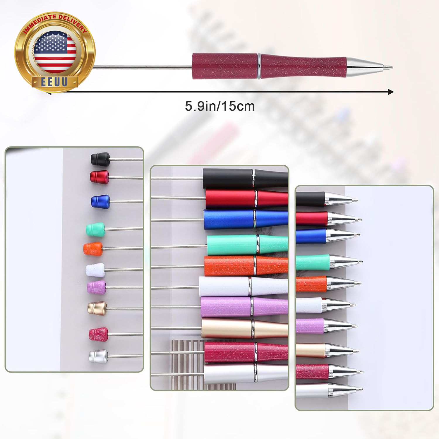 20 Pcs Beaded Pens, Beadable Pens Bulk Colored, Focal Bead Pen with 40Pcs Black
