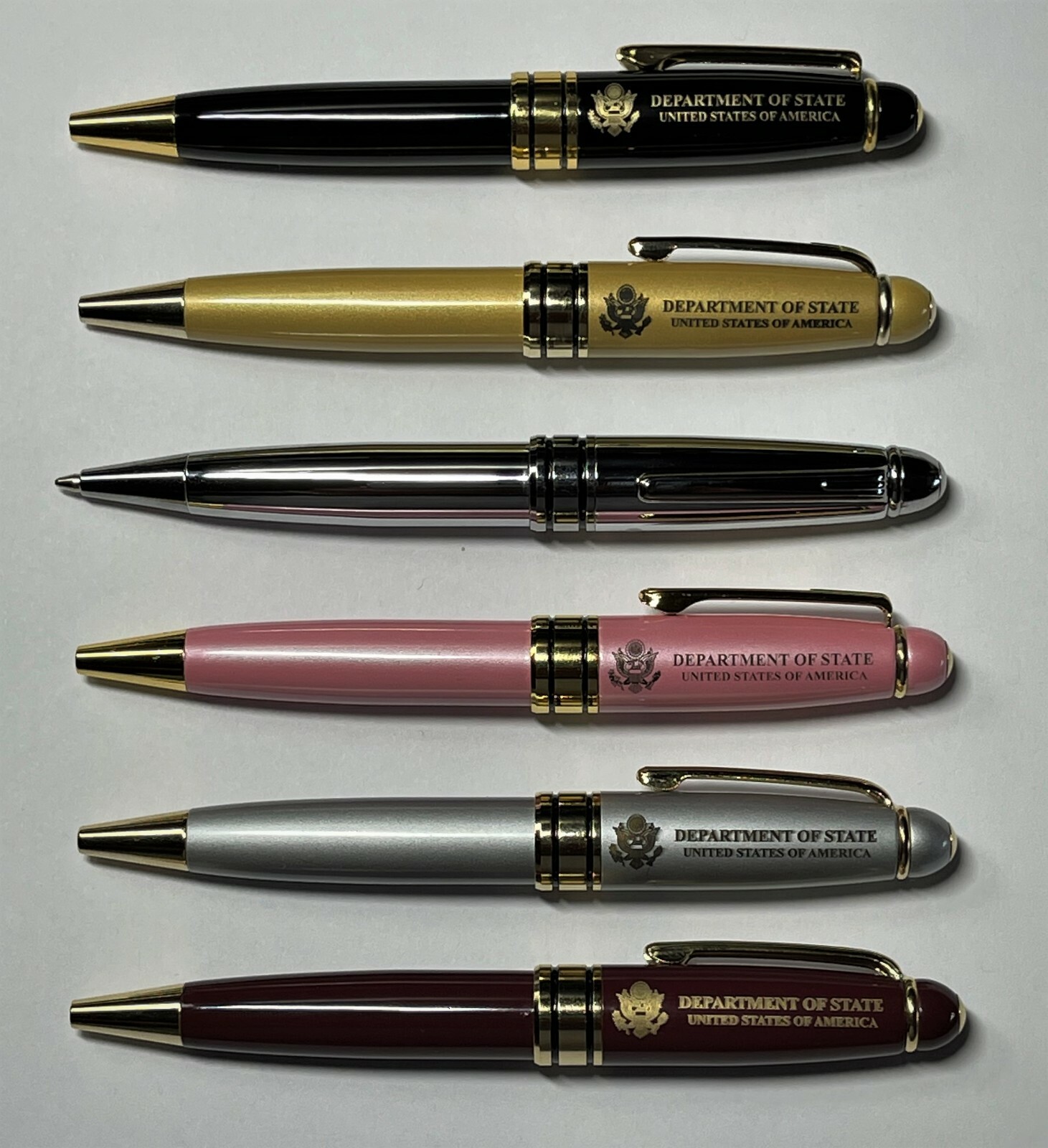 6 PIECES DEPARTMENT OF STATE MINI METAL TWIST BALLPOINT PENS