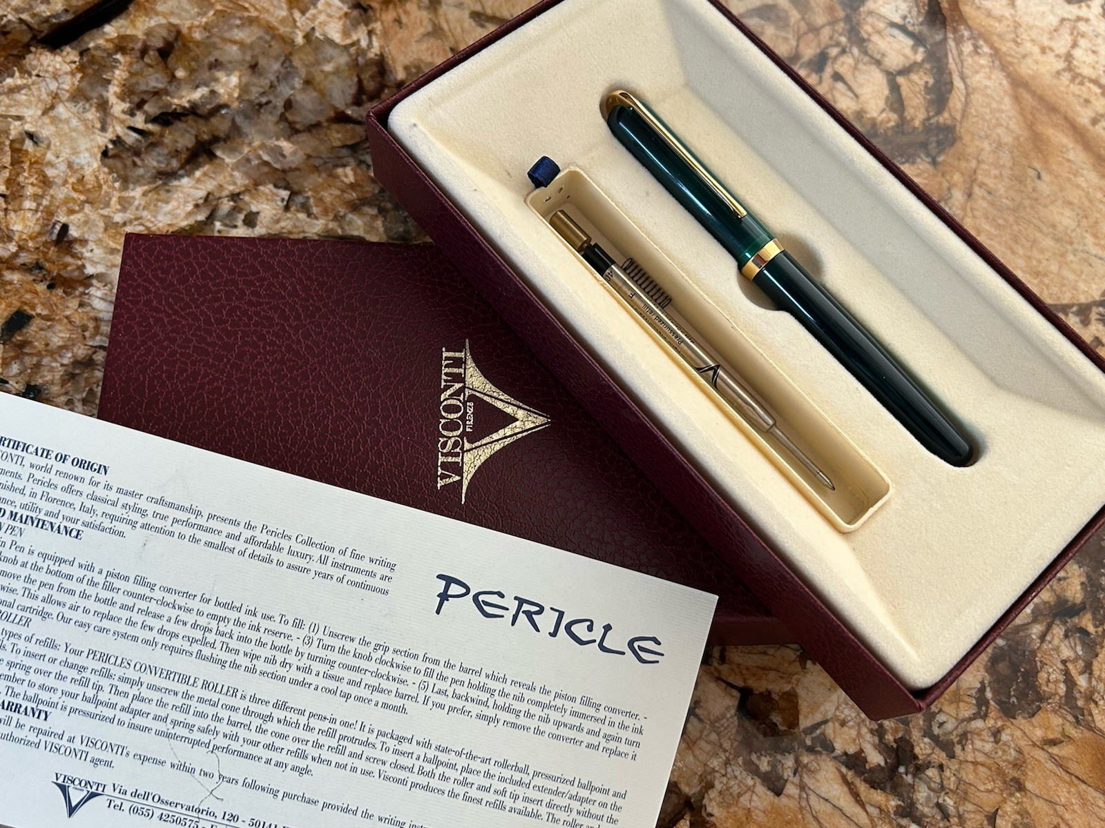 Visconti Pericle Green Pearlescent Rollerball Pen With Original Box. PRISTINE !!