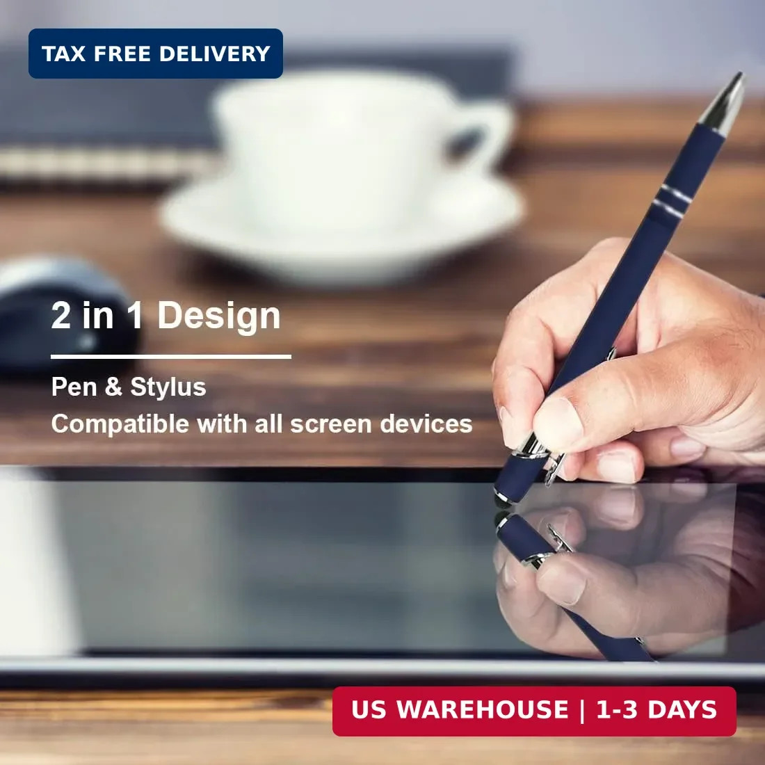Ballpoint Pen with Stylus Tip, Soft Touch Click Metal Pen, 1.0mm Medium Point, B