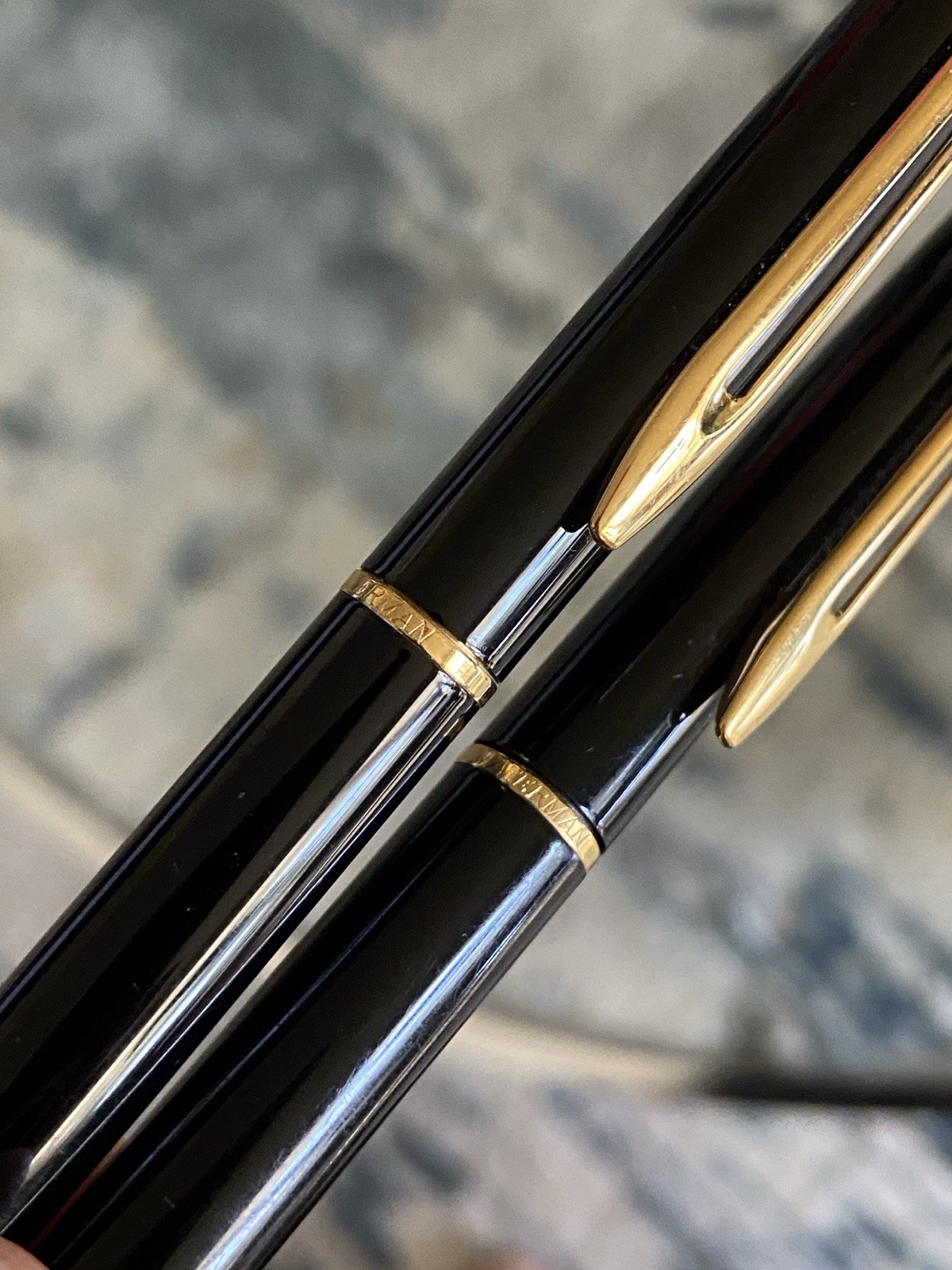 Vintage Waterman Hemisphere Black With Gold Trim Ballpoint & Pencil Set Paris