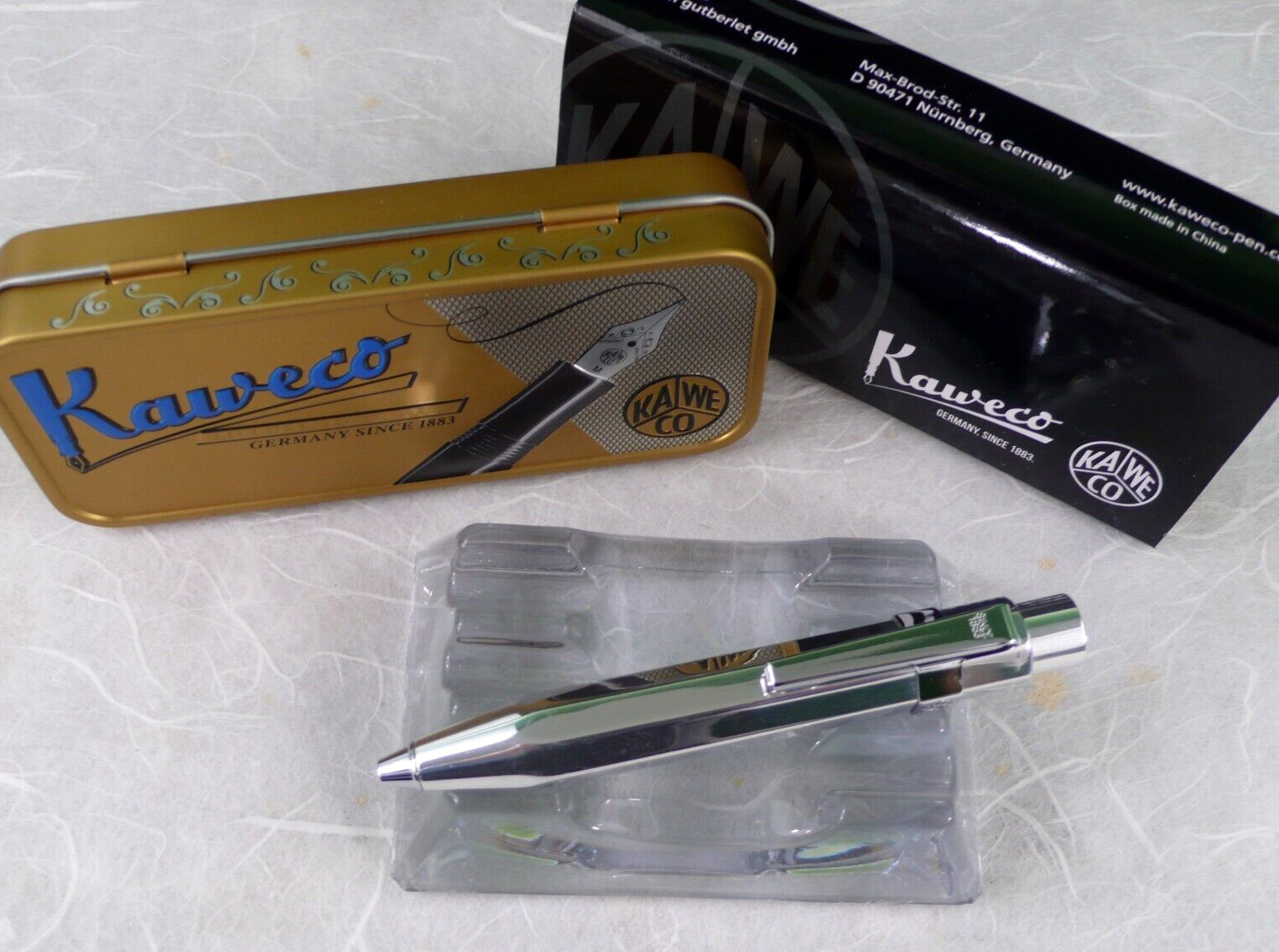 NIB KAWECO AL SPORT RETRACTABLE BALLPOINT INK PEN w/POCKET CLIP in RAW ALUMINUM