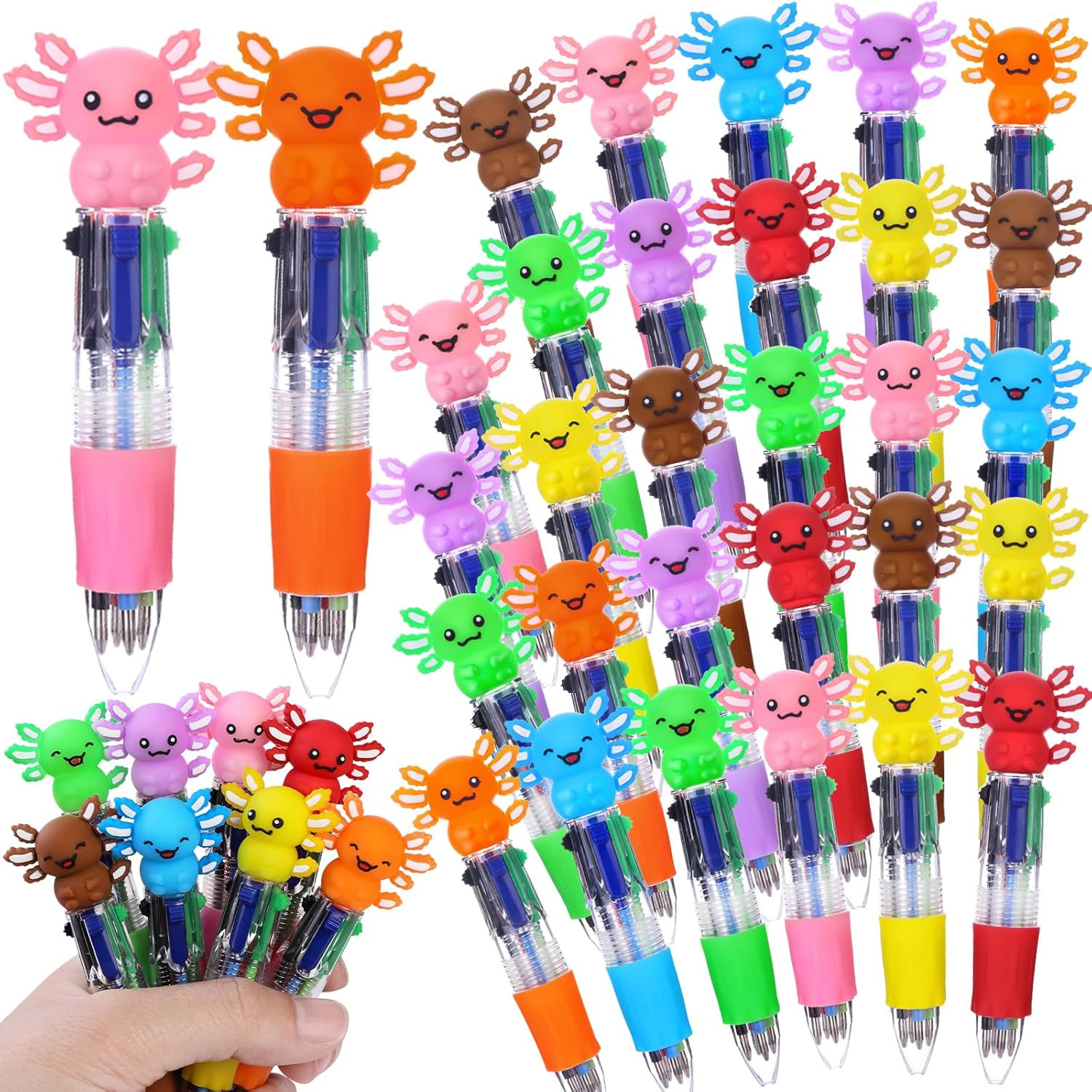 36Pcs Fun Party Favor Pens Axolotl Mini Multicolor Pens in One 4-In-1 Bulk Kawai