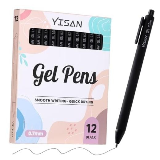 Gel Pens, 12 Pack, 0.7mm Bullet Tip | Retractable, Fast Dry, Smooth Black