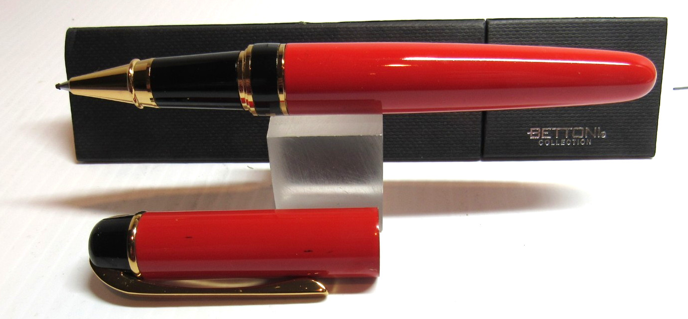 Bettoni Vintage NEW RED/GT Heavy Brass Body Rollerball Pen+Gift Box-Limited