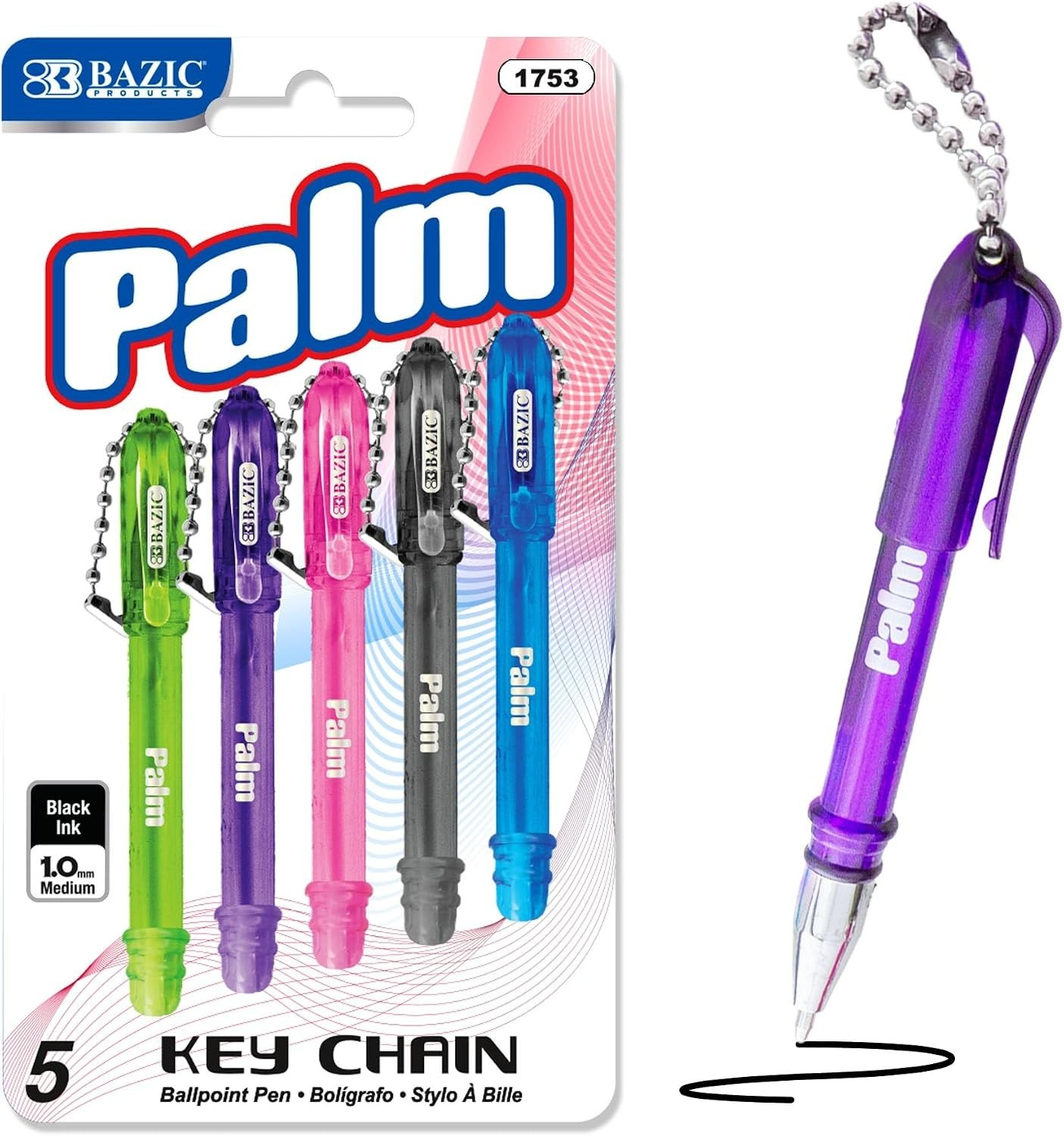 BAZIC Palm Mini Ballpoint Pen w/Key Ring, Roller Pens Medium Point 1.0mm, Sma…