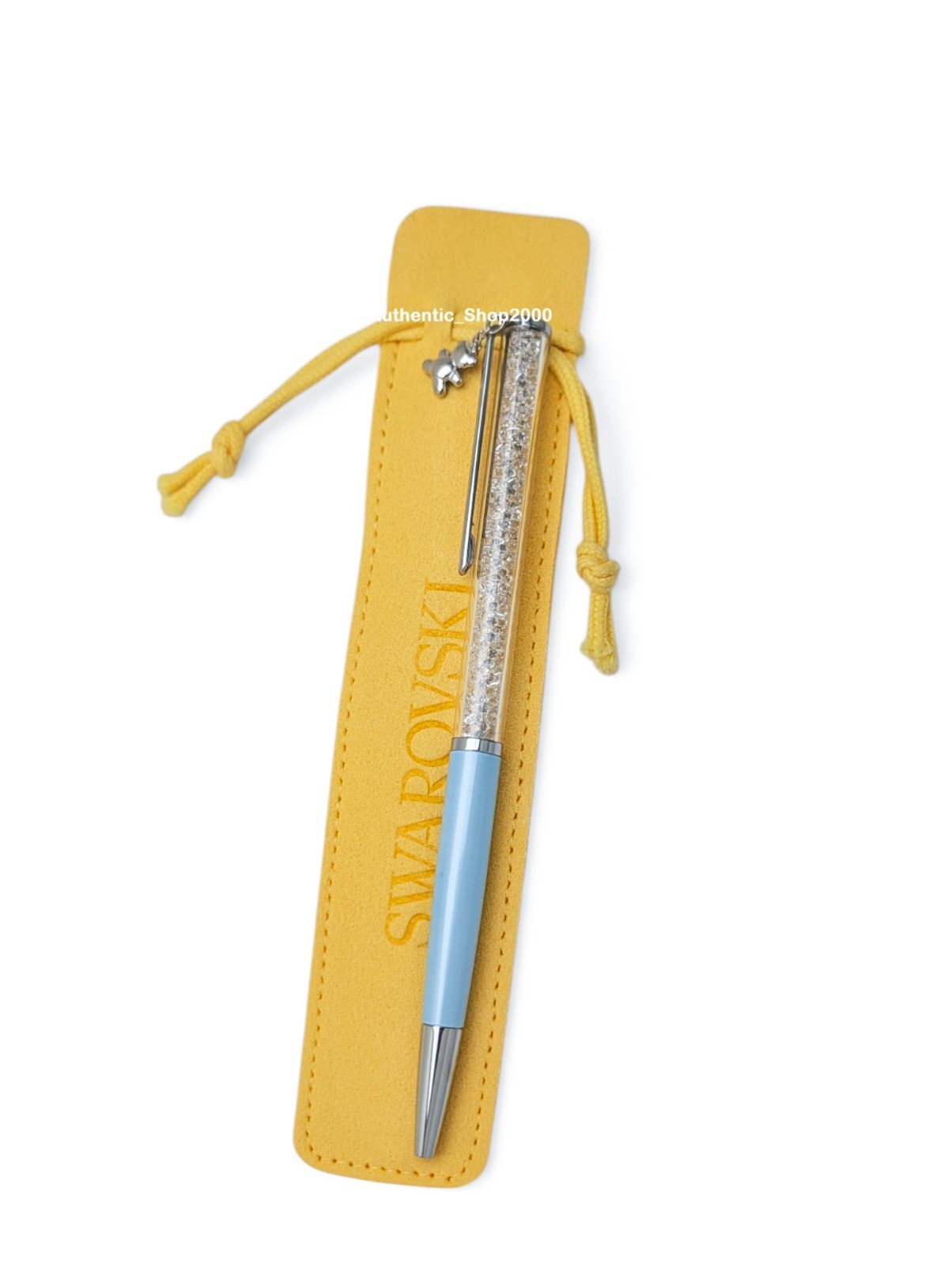 New 100% SWAROVSKI Chrome Crystalline Ballpoint Pen Aqua Blue Teddy Bear 5732980