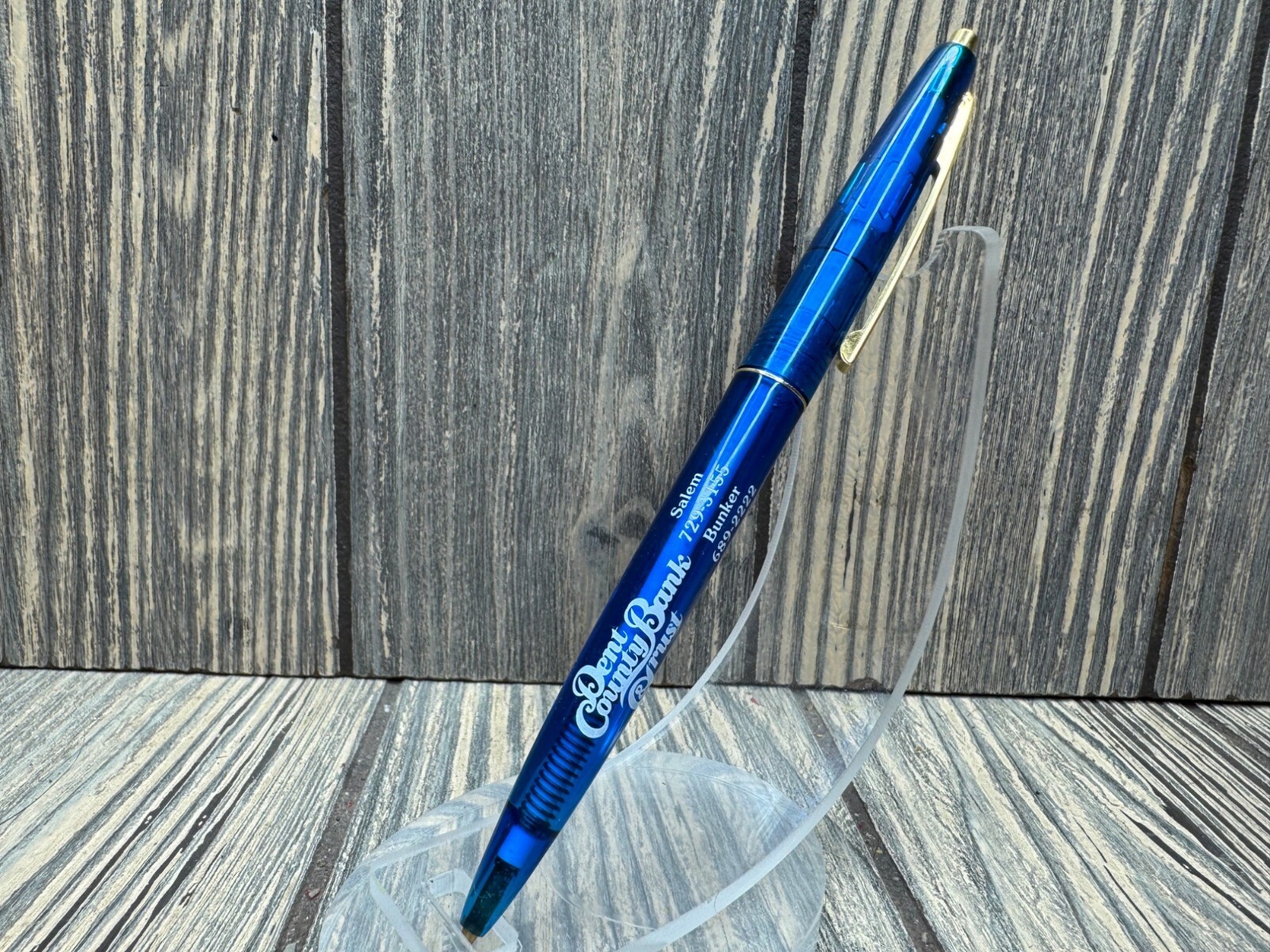 Dent County Bank Branded Click Blue Pen With Gold Clip