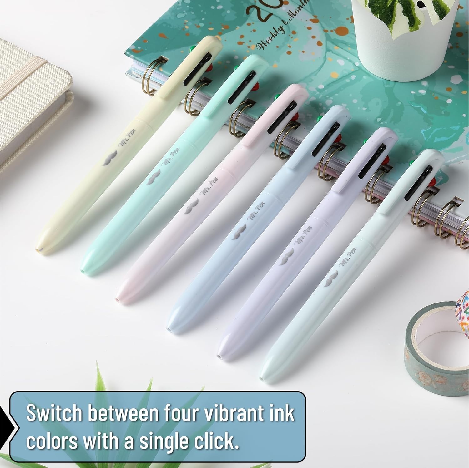 Ballpoint Pen 4-Way Multi Ink 6-Piece Set Journaling Note-Taking Planner