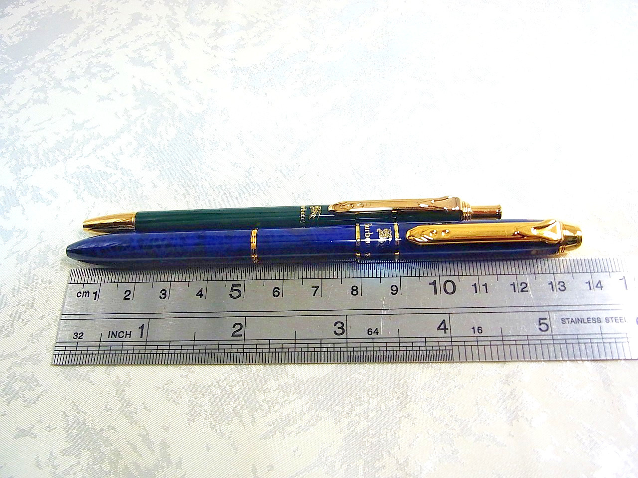 Burberry Blue Marble 3‑color & Green Ballpoint Pen Gold Trim with Box Mint