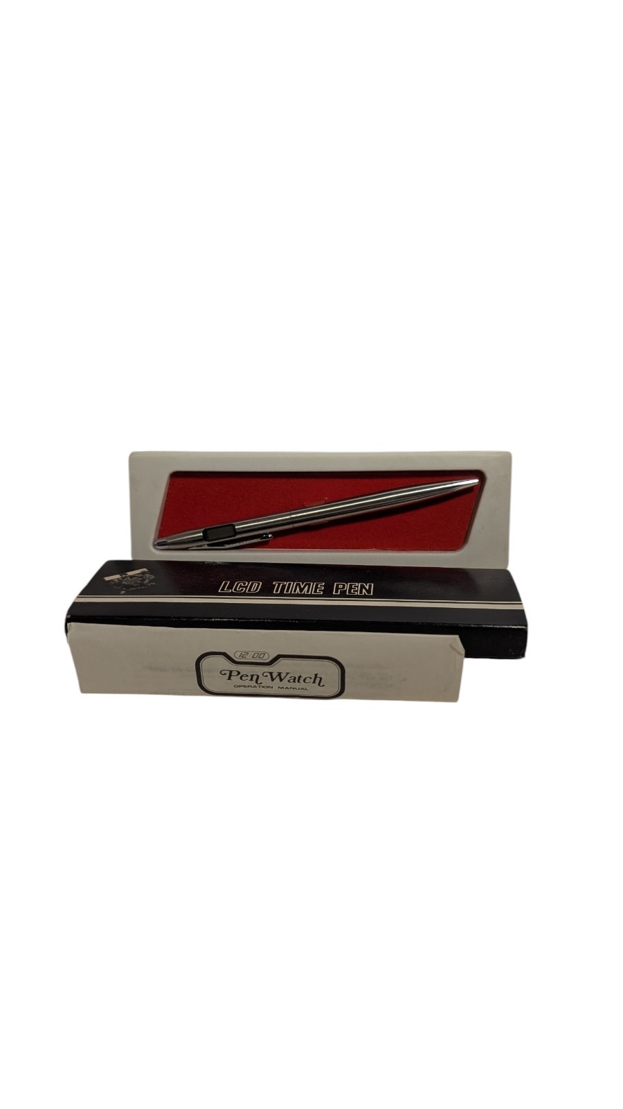 LCD Time Pen Watch Silver Tone Hong Kong Novelty Parts/Repair O