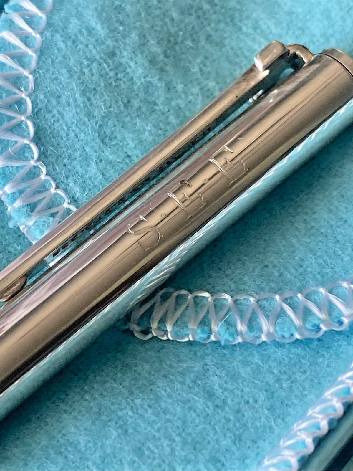 Vtg Tiffany & Co. Sterling Silver 925 T Clip Ballpoint Pen Black Ink Pouch & Box