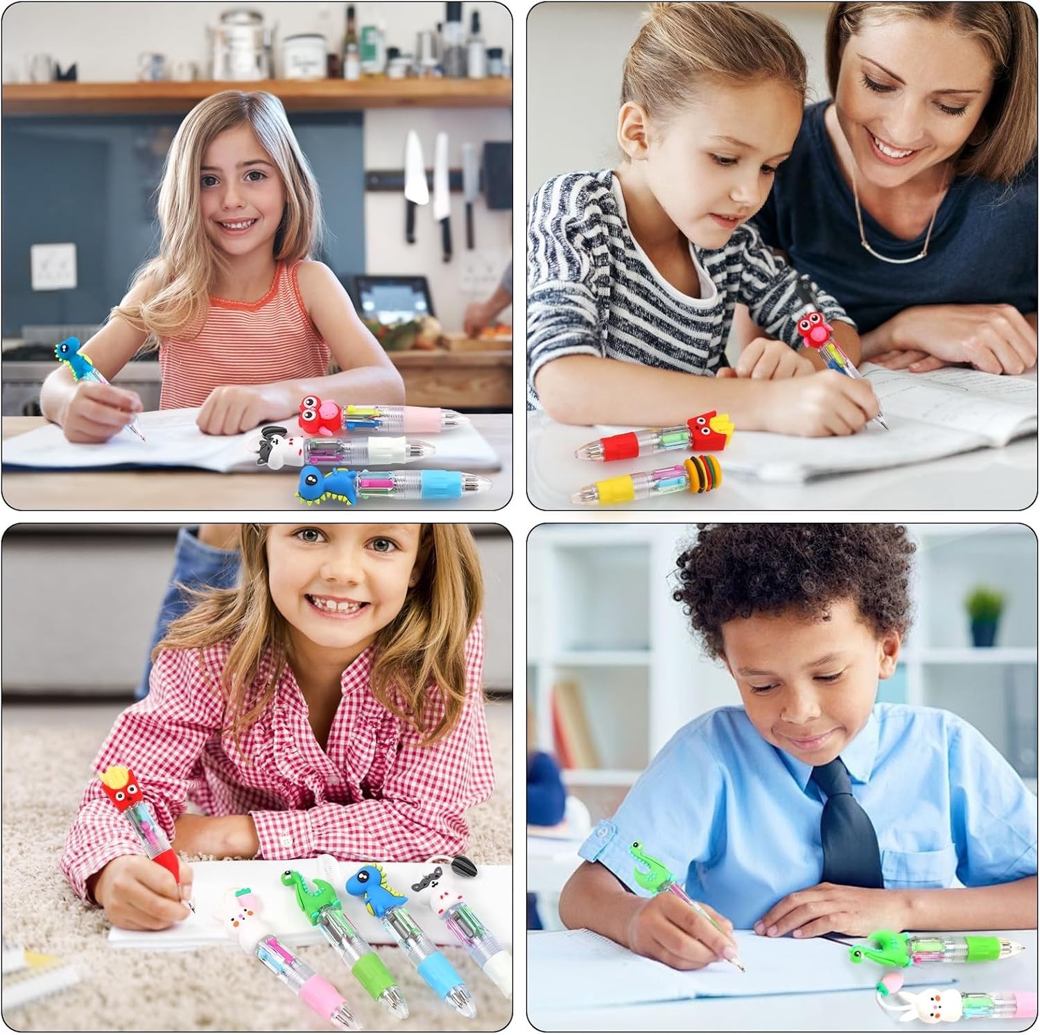 Cute 100pc 4-in-1 Ballpoint Pens Multicolor Quick Dry Ergonomic Grip Kids