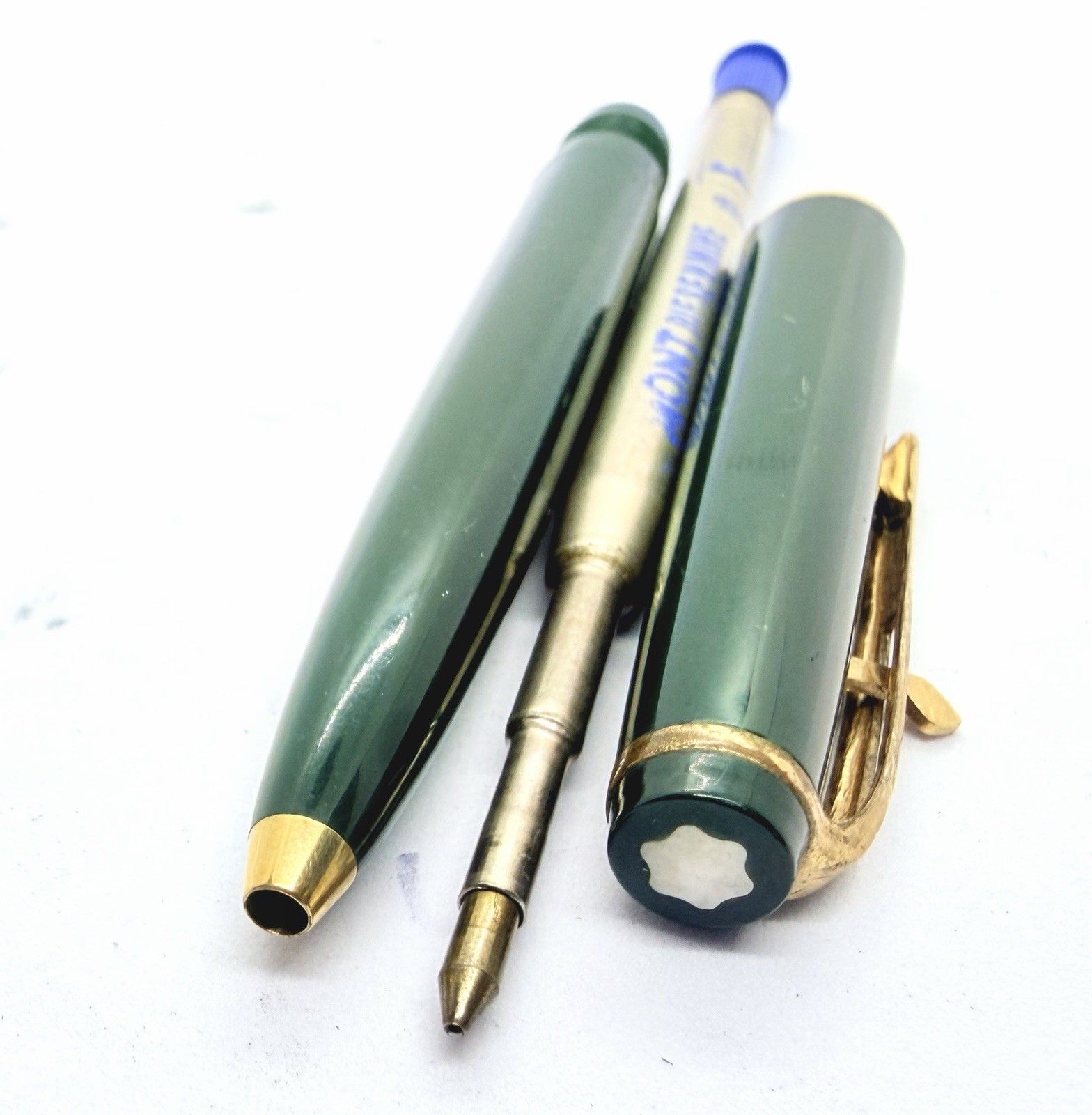 Montblanc 38 Lever Dark Green Ballpoint Pen Full Functional Gold Trim Trigger