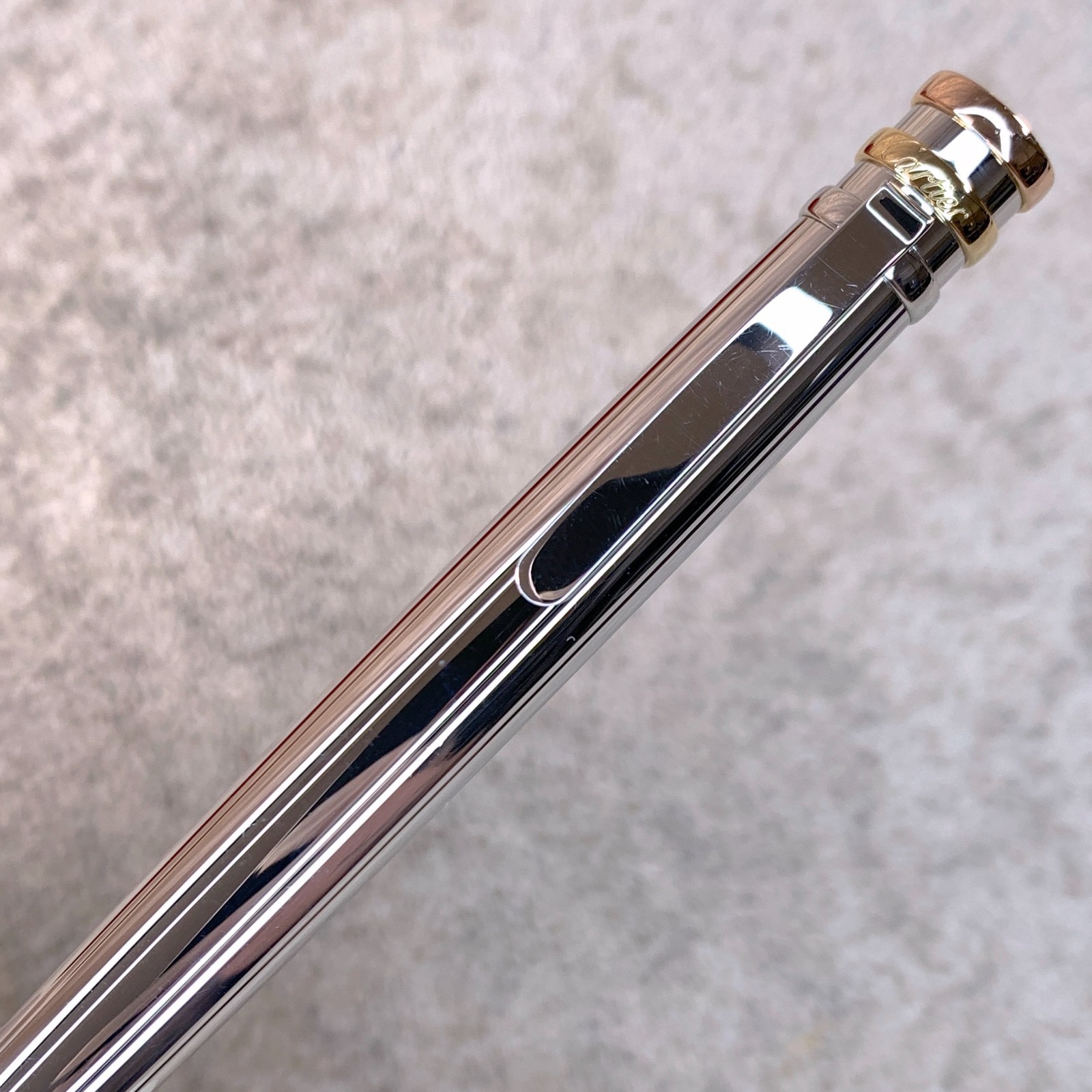 Cartier Ballpoint Pen Trinity Silver Godron Platinum Finish with Case & Papers