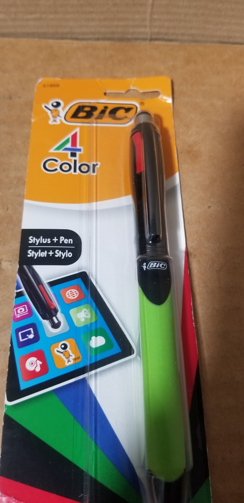 BIC 4 Color Stylus + Ball Pen Grip Medium Point Black Red Green Blue, New sealed