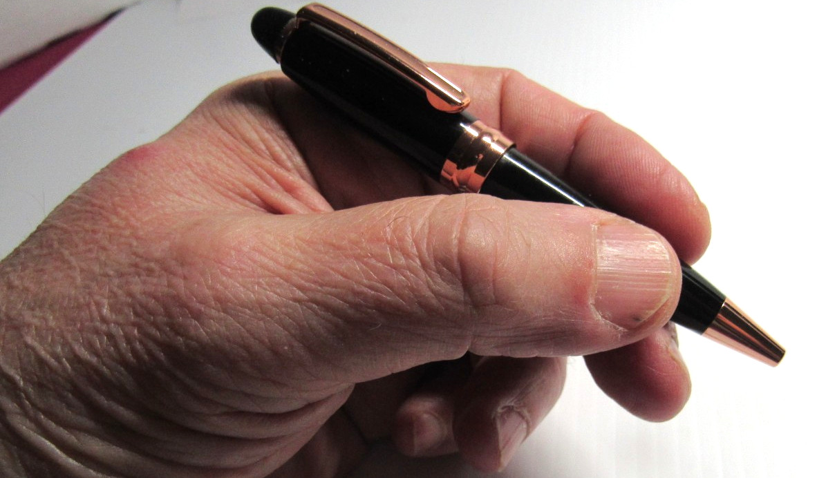Terzetti MINION Mini Metal Ballpoint Pen- Black/ Rose Gold Trim-Hefty -4″ Long