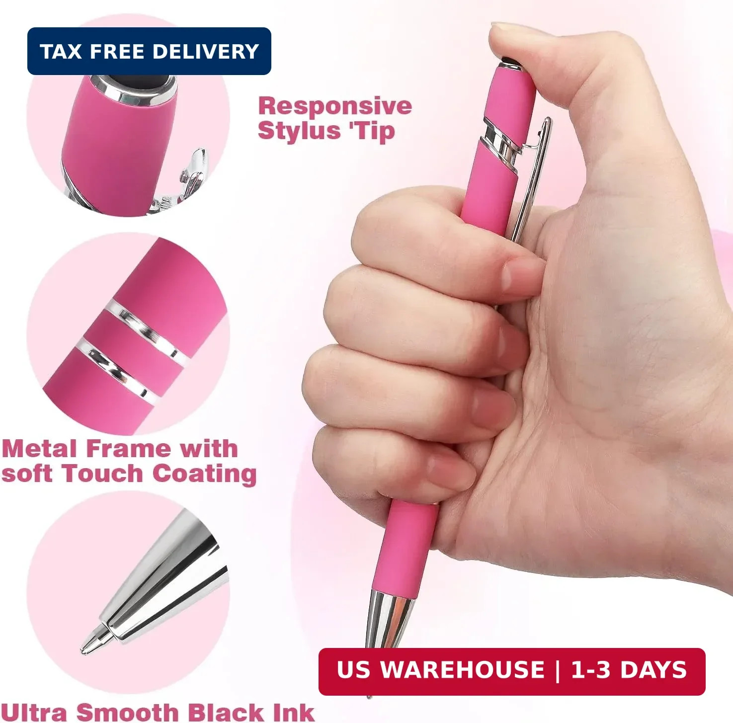 8 Pack Ballpoint Pen 2-in-1 Stylus, 1.0 mm Black Ink | Retractable Ballp