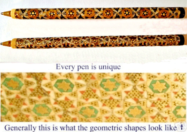 Set of Two Khatam Pens Persian Marquetry Writing Instrument w/ Replaceable Core