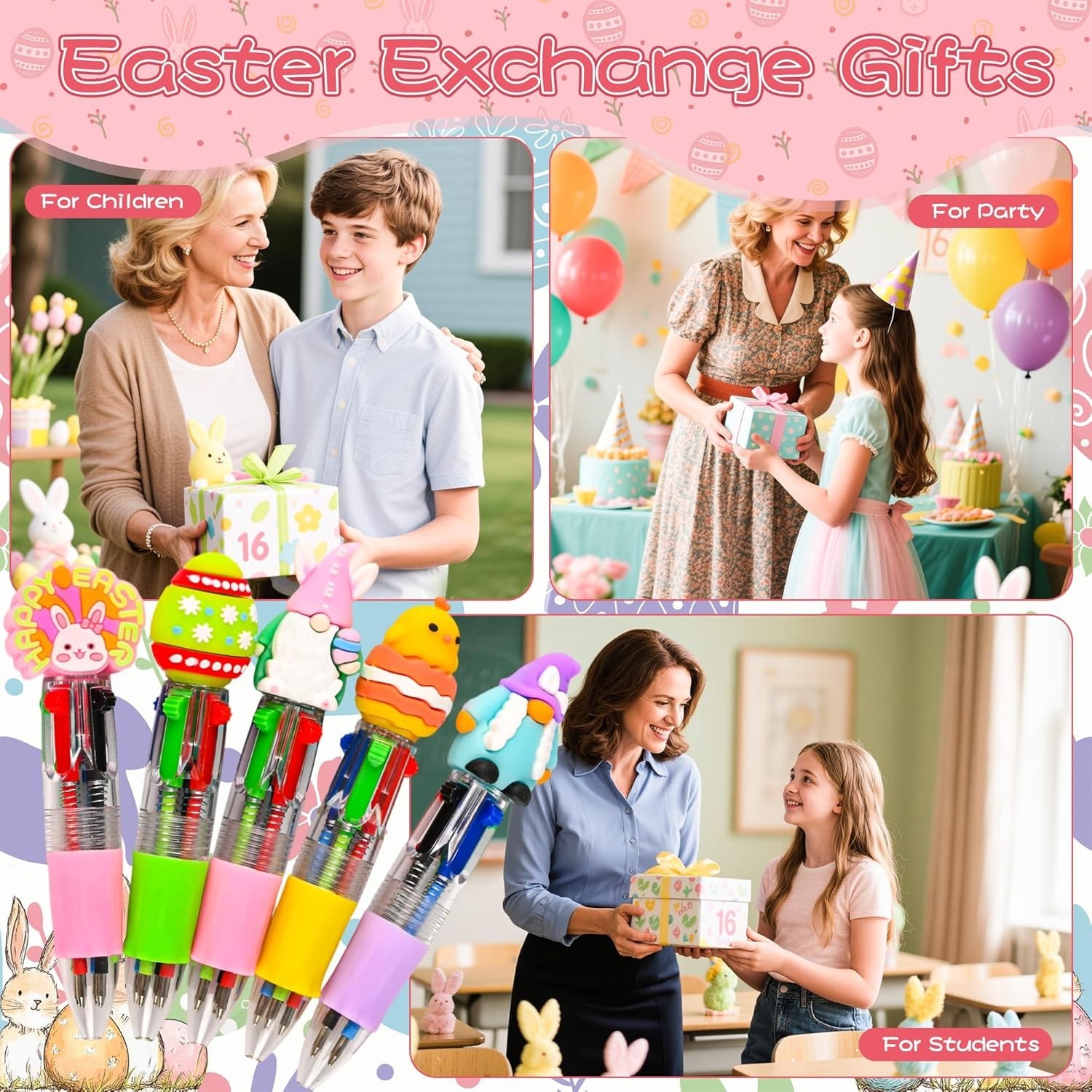 25 Pcs Easter Multicolor Pen in One Cartoon Cute Fun 4-In-1 Cute Pens Bulk Kawai