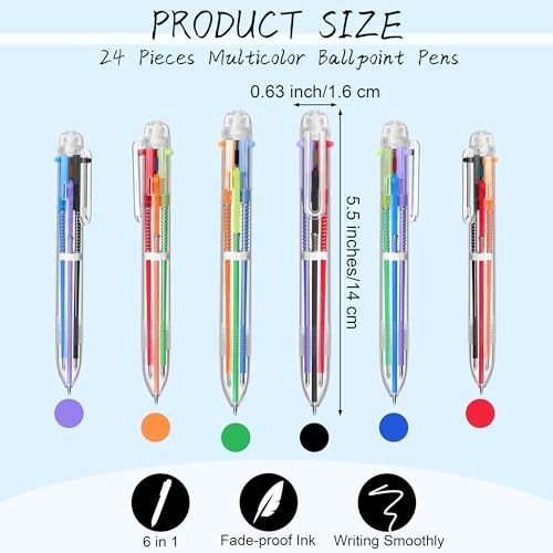 Pieces Multicolor Ballpoint Pens 0.5 mm 6 Colors Transparent Barrel 24