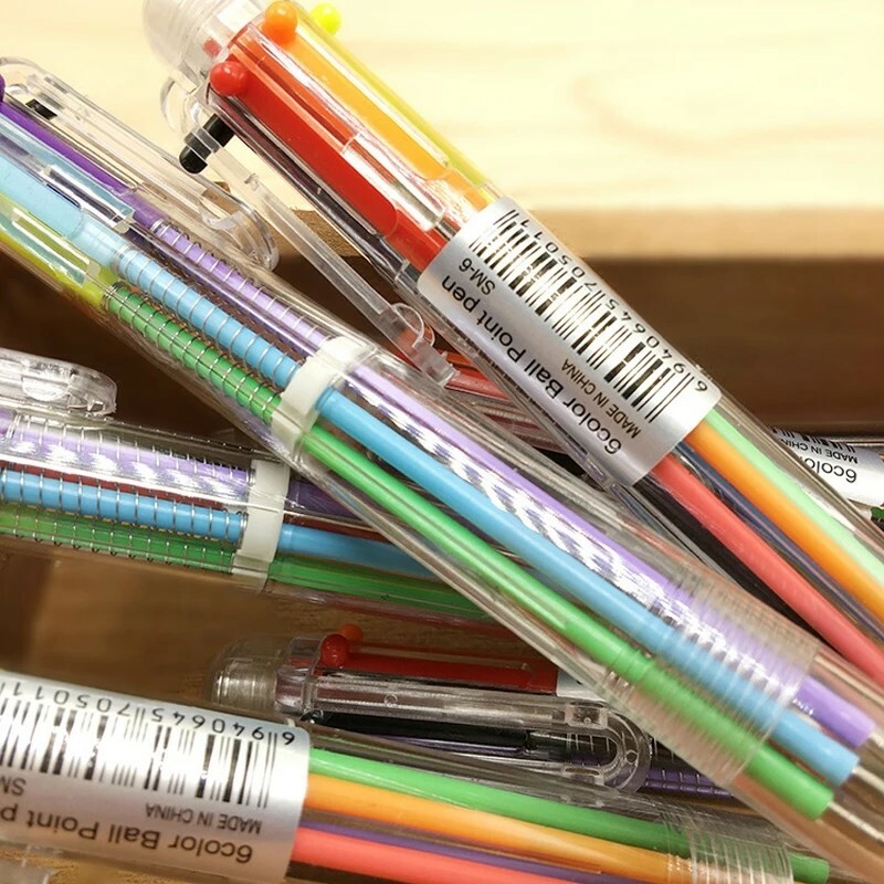 1 PC Ball Point Pen Marker Korea Creative Stationery Pen 6 Color In 1 Ballpoint