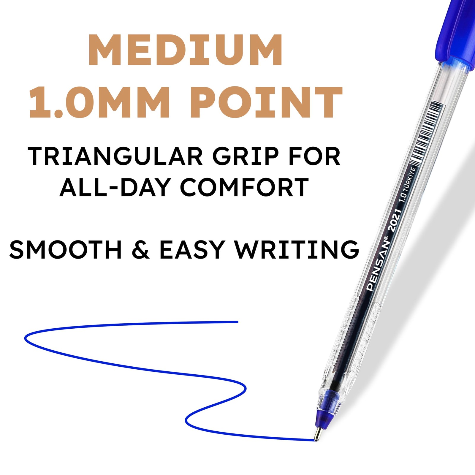 Pensan Blue Ballpoint Pens1.0 Mm Medium Point Blue Pens Ergonomic Triangle Grip
