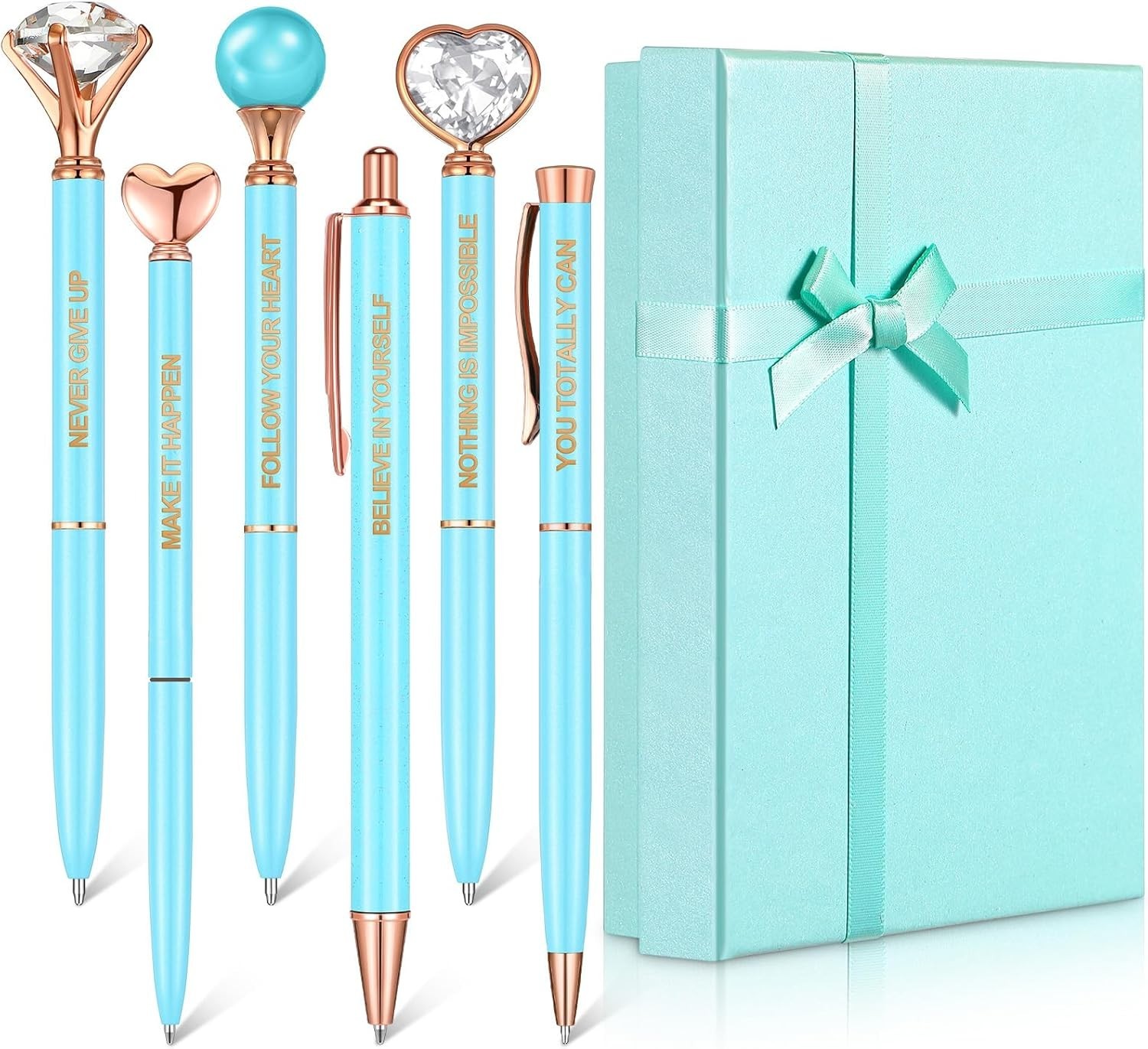 6 Pcs Inspirational Pen Set for Women Gift Diamond Pens with Crystal Motivationa