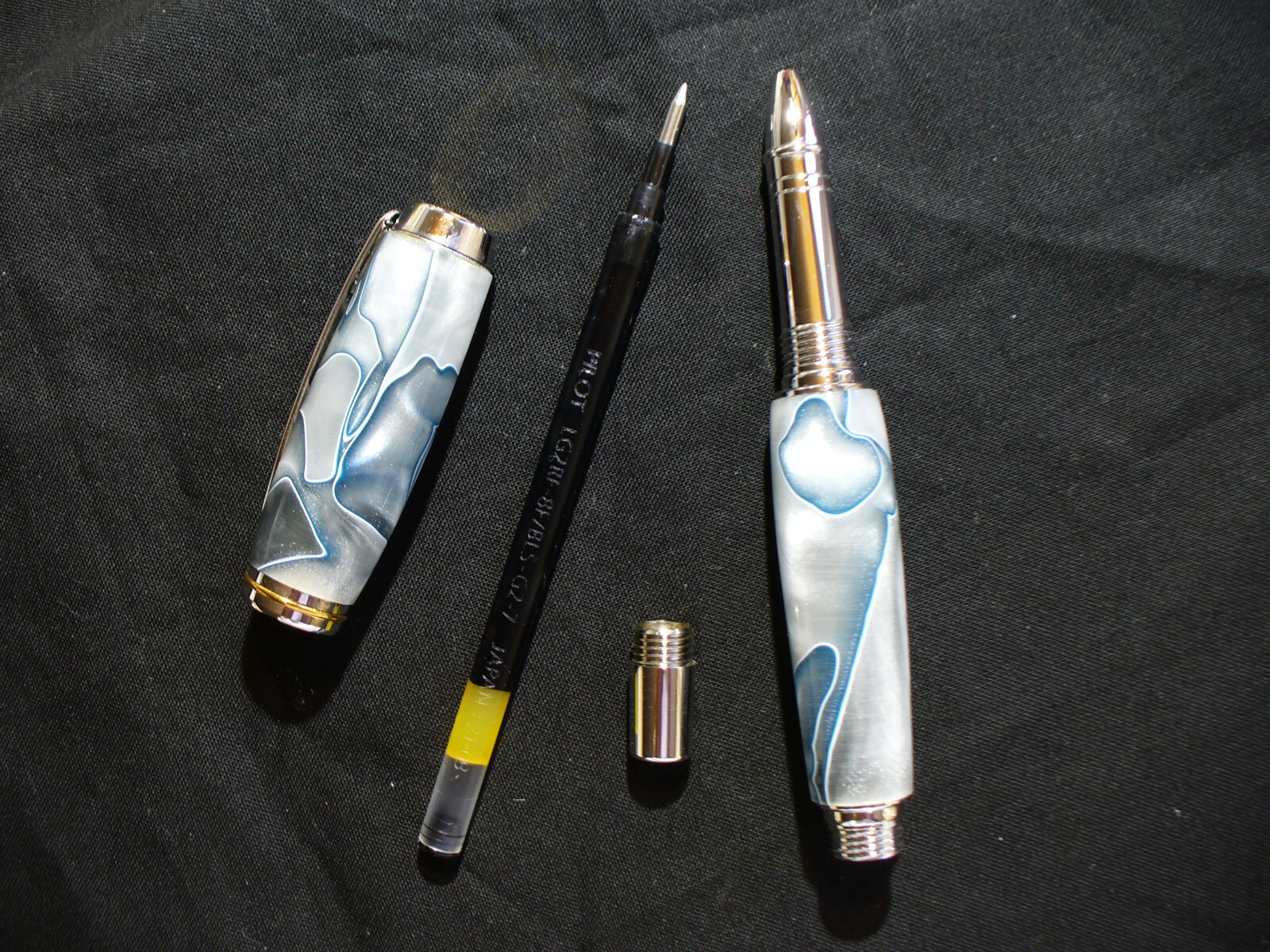 Hand Made Celluloid Gray Swirl & Chrome Roller Ball Pen