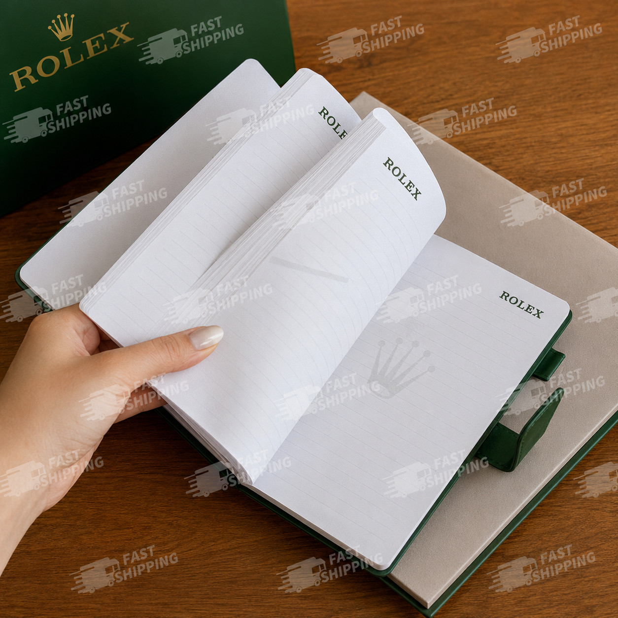 NEW ROLEX Green Gift Set Notebook Ballpoint Pen Folding Umbrella Luxury Gift Box